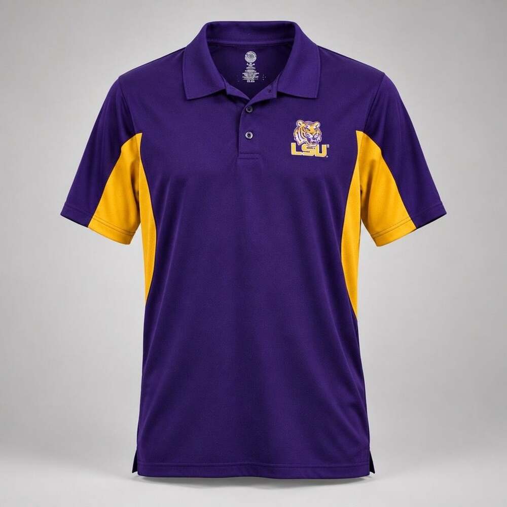 Vintage LSU Tigers Polo Shirt Size XL Purple Gold Short Sleeve Golf NCAA